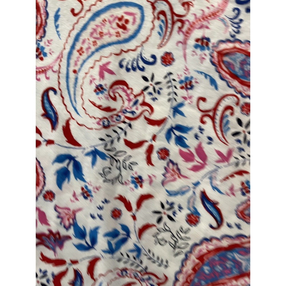 Talbots Womens Paisley Floral Blouse Top Short Sleeve White Red Blue PL LP NWT - Picture 5 of 8